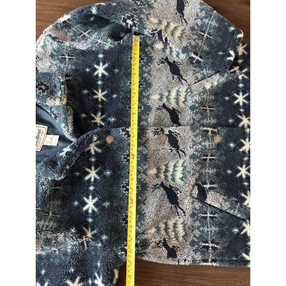 Vintage LL Bean Jacket Fleece Deep Pile Blue Reindeer USA Made 90s M - Picture 8 of 13